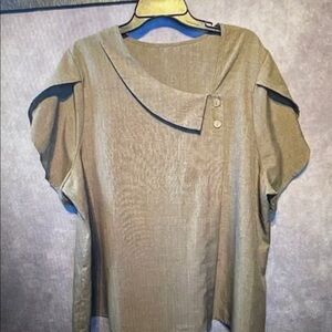 Alyx Olive Short Sleeve Blouse with Asymmetric Button Neck